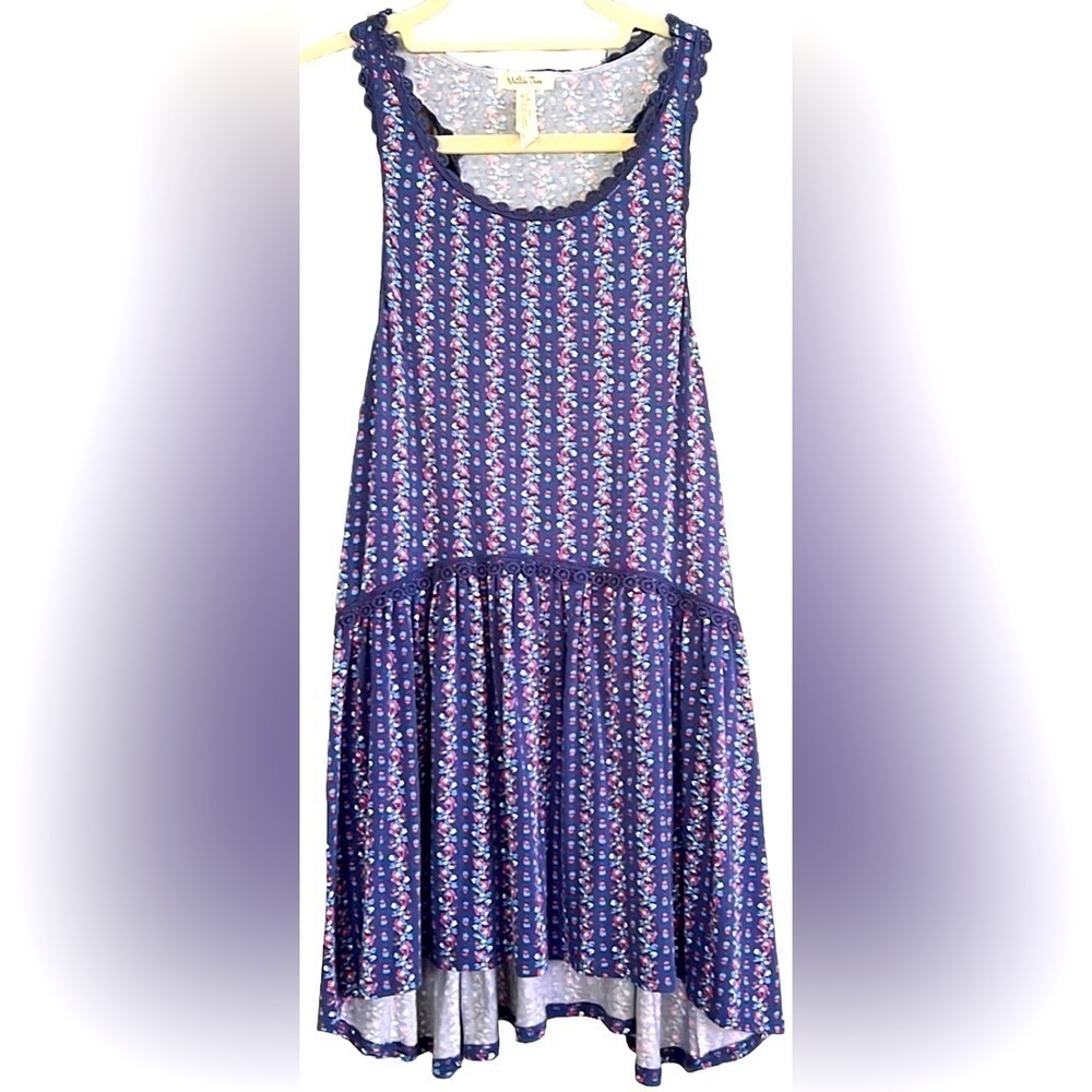 MATILDA JANE Beyond the Horizon Navy Blue/Coral/Purple/White Floral Top,GUC.